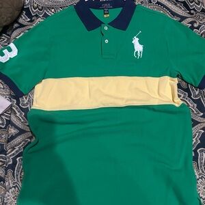 Polo by Ralph Lauren Green Polo Shirt with Navy Collar